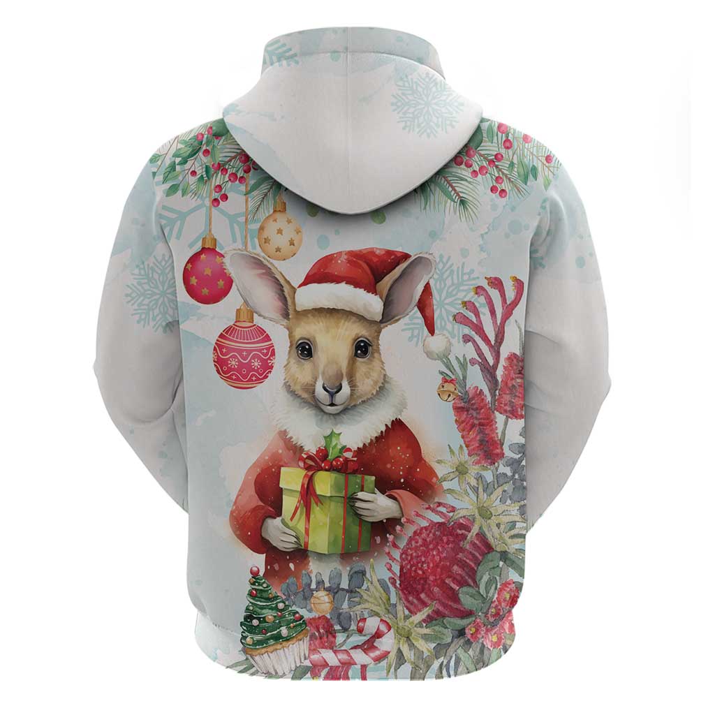Australia Christmas Hoodie Kangaroo Santa With Aussie Flower - Watercolor - Vibe Hoodie Shop