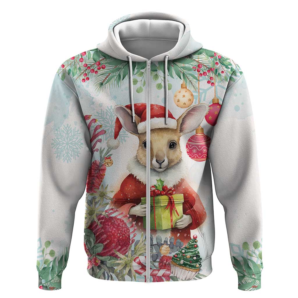 Australia Christmas Hoodie Kangaroo Santa With Aussie Flower - Watercolor - Vibe Hoodie Shop