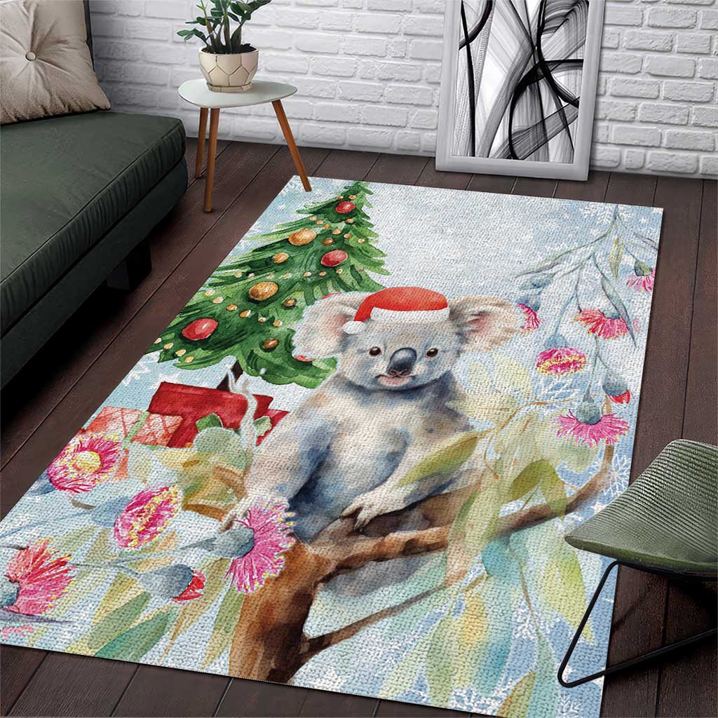 Australia Christmas Area Rug Koala Santa With Eucalyptus - Watercolor - Vibe Hoodie Shop