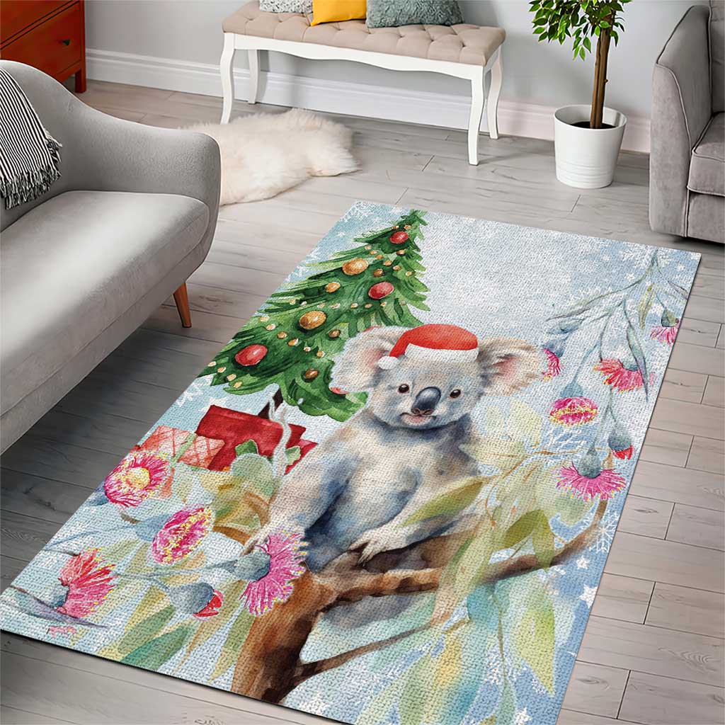 Australia Christmas Area Rug Koala Santa With Eucalyptus - Watercolor - Vibe Hoodie Shop