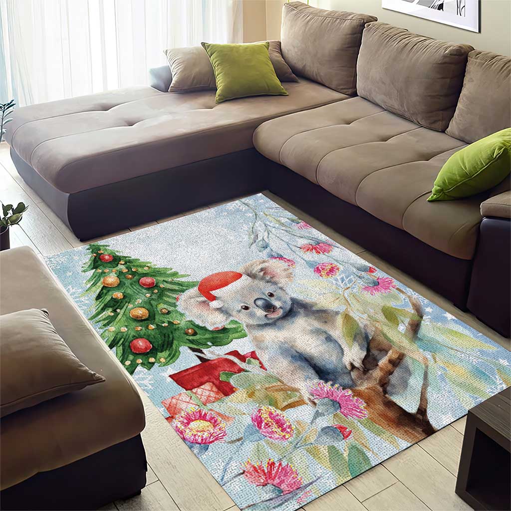 Australia Christmas Area Rug Koala Santa With Eucalyptus - Watercolor - Vibe Hoodie Shop