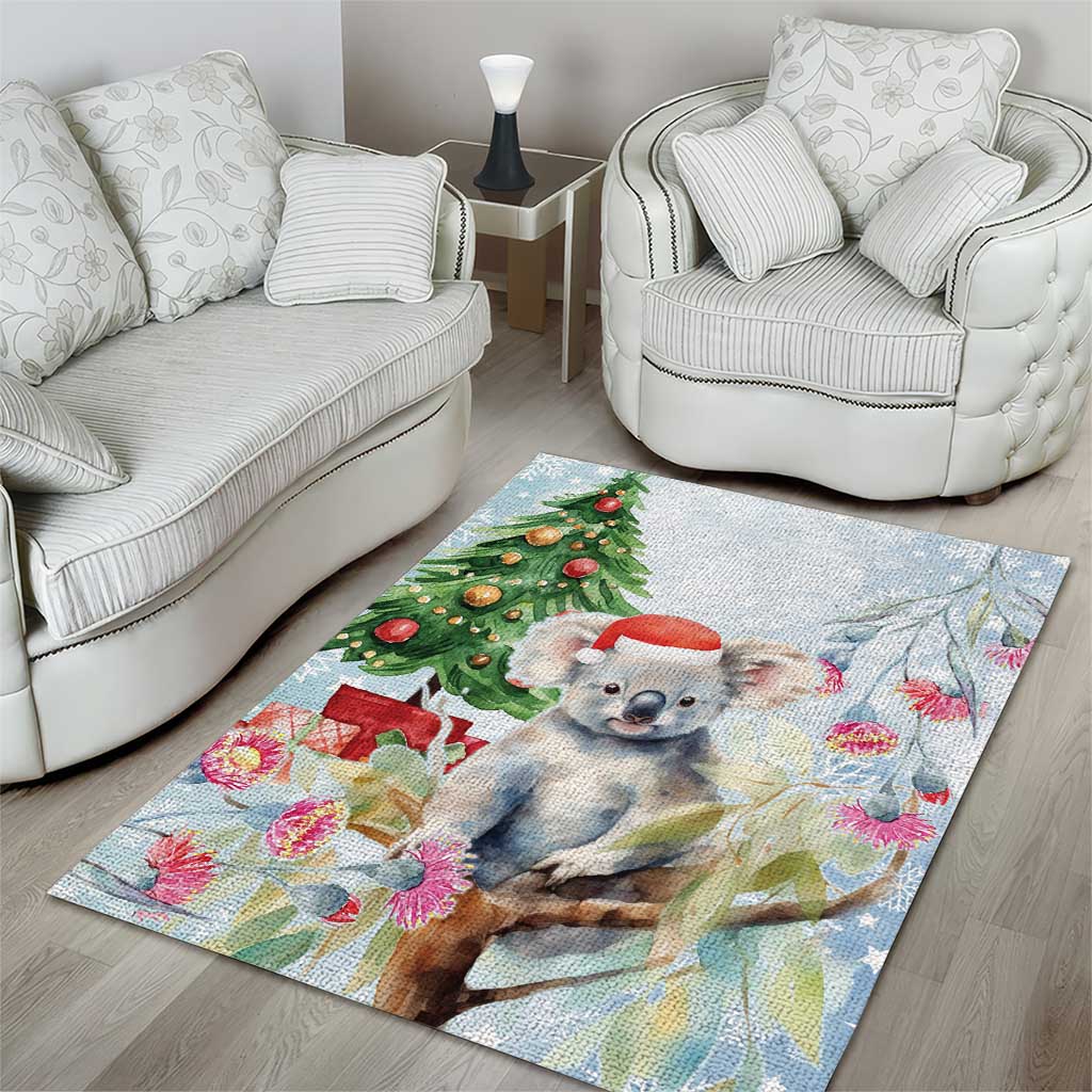 Australia Christmas Area Rug Koala Santa With Eucalyptus - Watercolor - Vibe Hoodie Shop