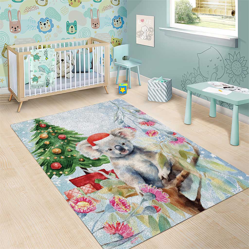 Australia Christmas Area Rug Koala Santa With Eucalyptus - Watercolor - Vibe Hoodie Shop