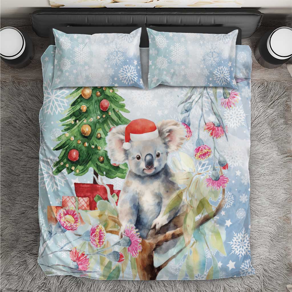 Australia Christmas Bedding Set Koala Santa With Eucalyptus - Watercolor - Vibe Hoodie Shop