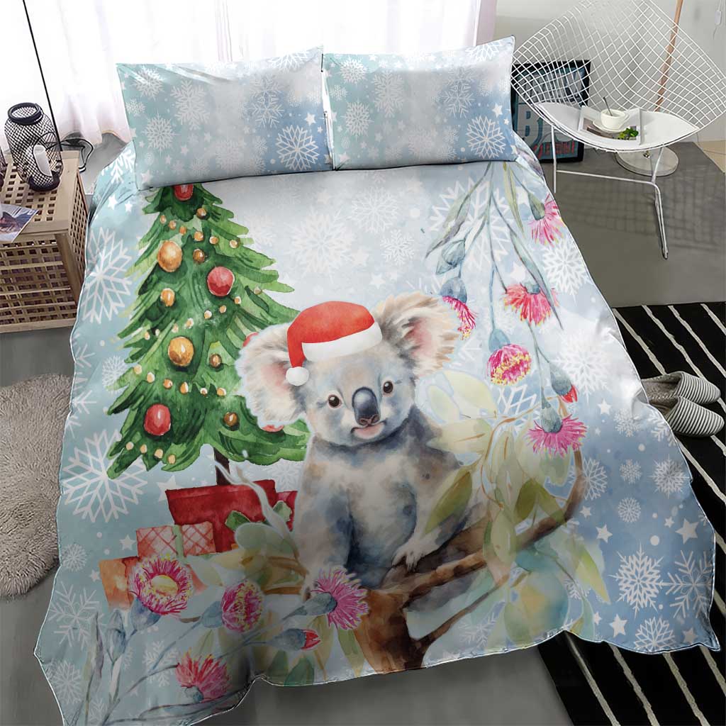 Australia Christmas Bedding Set Koala Santa With Eucalyptus - Watercolor - Vibe Hoodie Shop