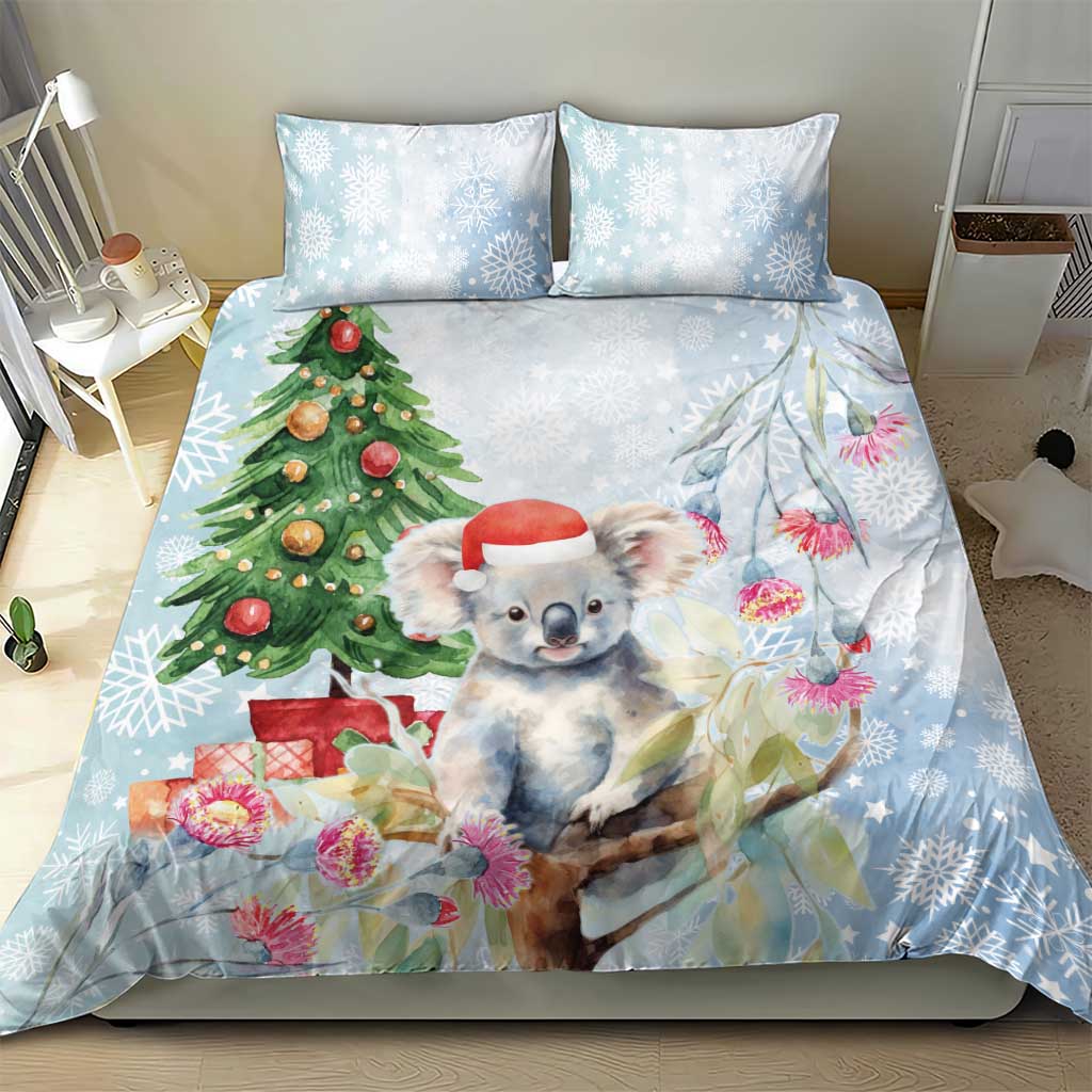 Australia Christmas Bedding Set Koala Santa With Eucalyptus - Watercolor - Vibe Hoodie Shop