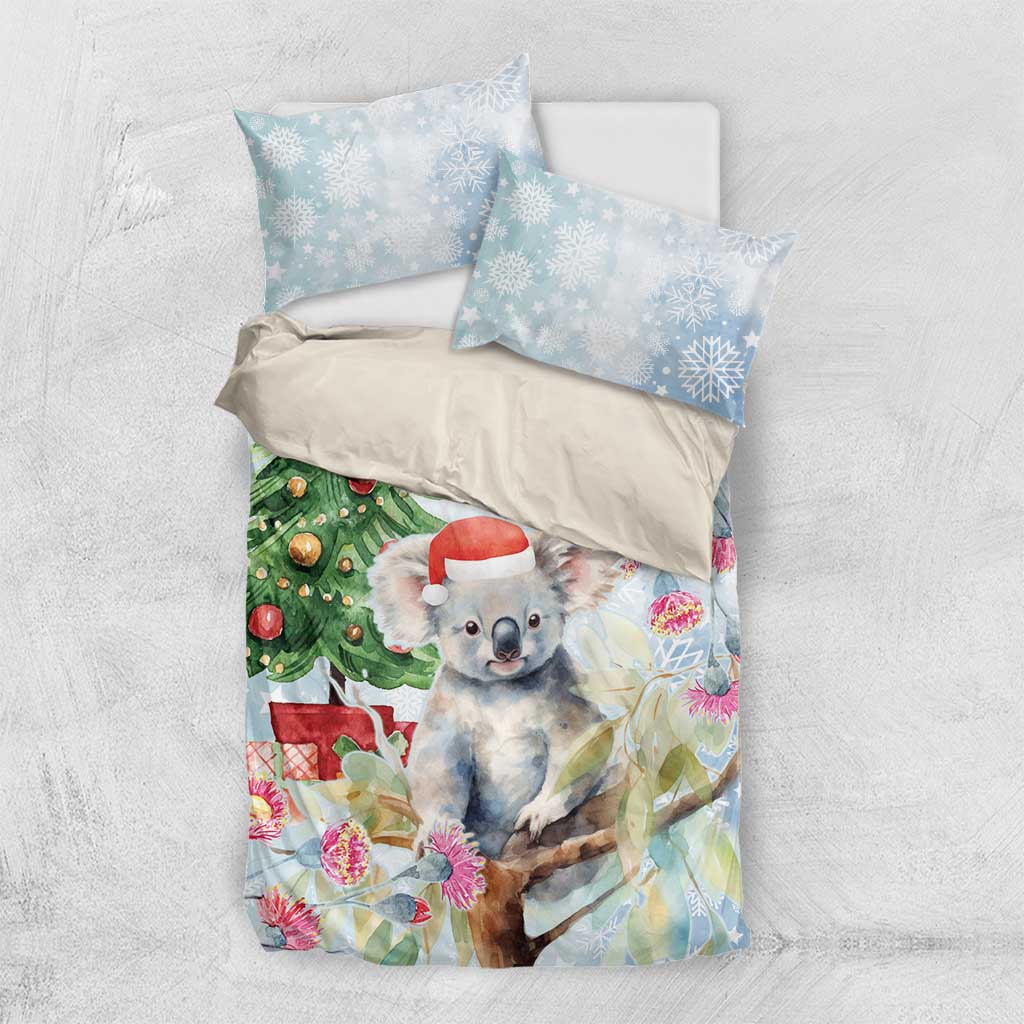 Australia Christmas Bedding Set Koala Santa With Eucalyptus - Watercolor - Vibe Hoodie Shop