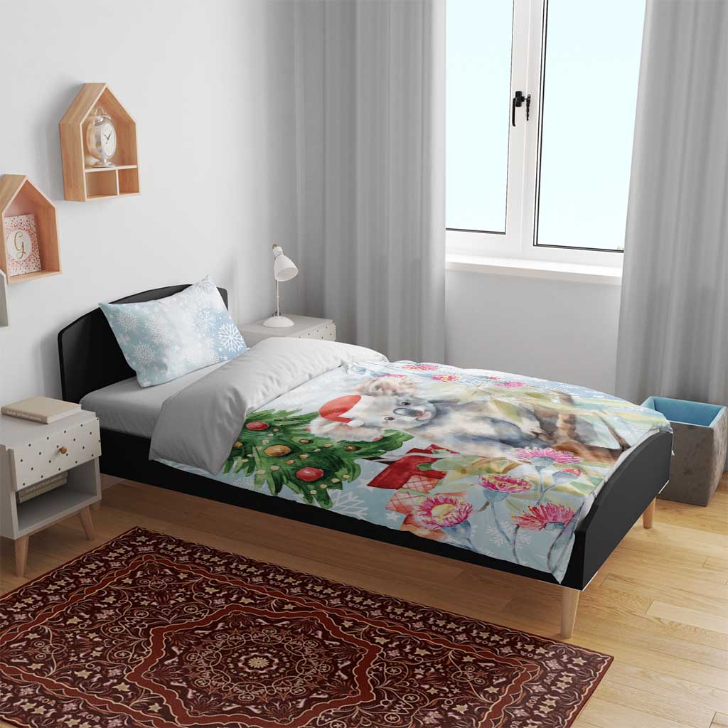 Australia Christmas Bedding Set Koala Santa With Eucalyptus - Watercolor - Vibe Hoodie Shop