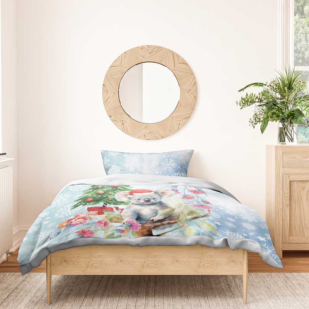 Australia Christmas Bedding Set Koala Santa With Eucalyptus - Watercolor - Vibe Hoodie Shop