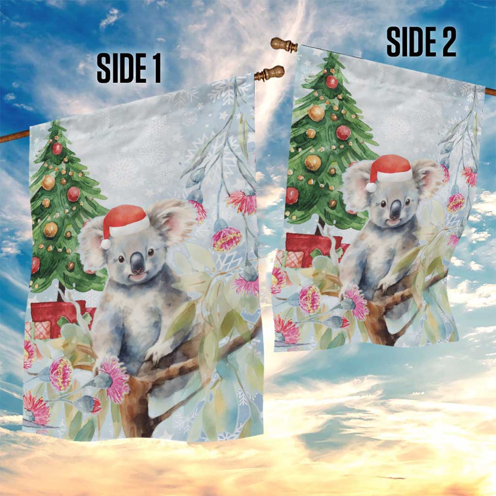 Australia Christmas Garden Flag Koala Santa With Eucalyptus - Watercolor - Vibe Hoodie Shop