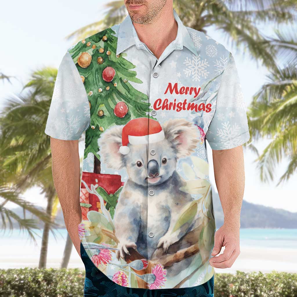 Australia Christmas Hawaiian Shirt Koala Santa With Eucalyptus - Watercolor - Vibe Hoodie Shop