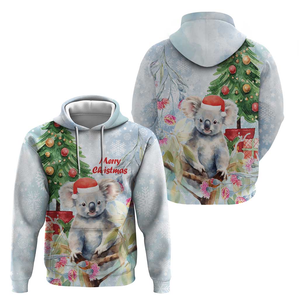 Australia Christmas Hoodie Koala Santa With Eucalyptus - Watercolor - Vibe Hoodie Shop