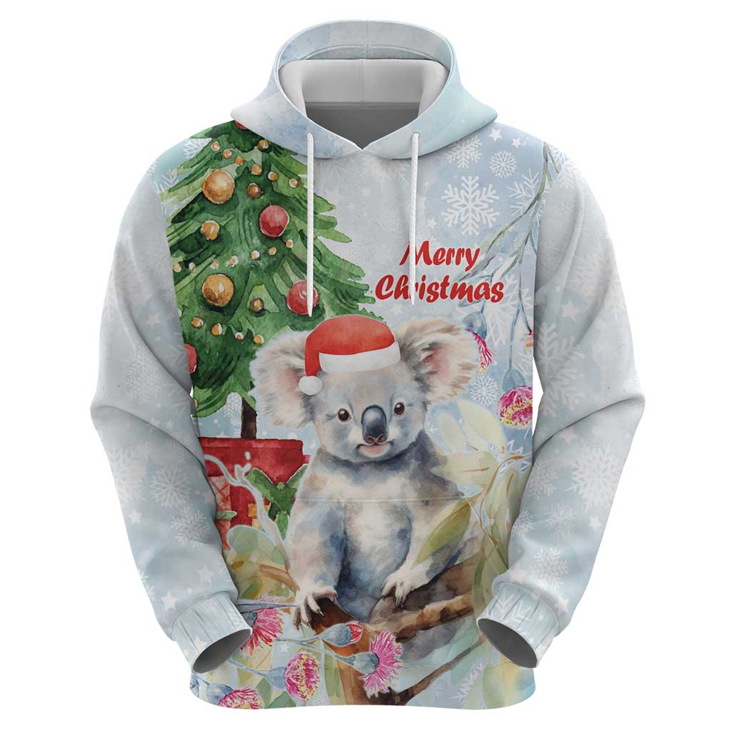 Australia Christmas Hoodie Koala Santa With Eucalyptus - Watercolor - Vibe Hoodie Shop