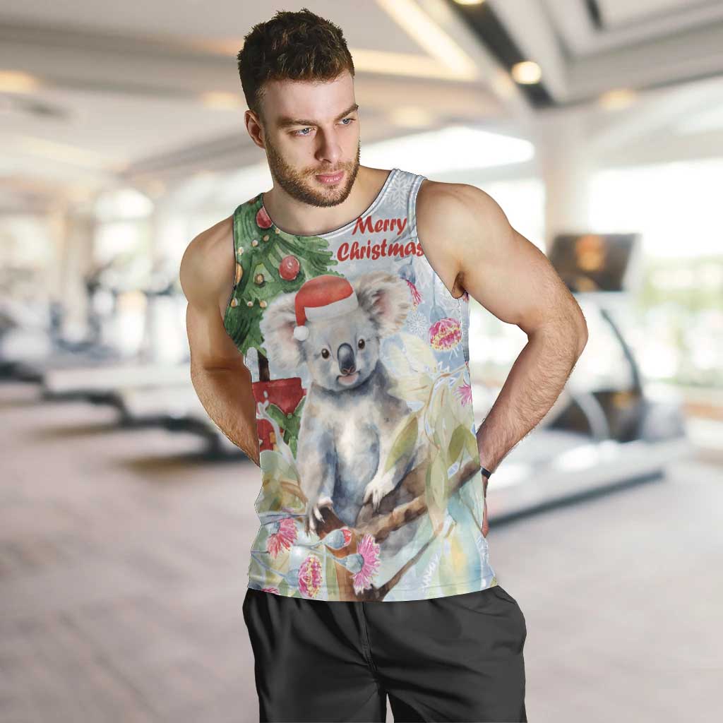 Australia Christmas Men Tank Top Koala Santa With Eucalyptus - Watercolor - Vibe Hoodie Shop