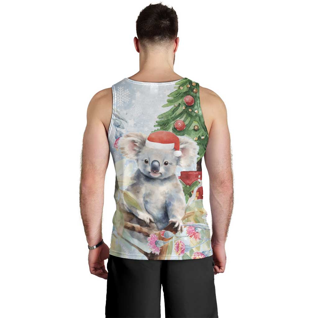 Australia Christmas Men Tank Top Koala Santa With Eucalyptus - Watercolor - Vibe Hoodie Shop