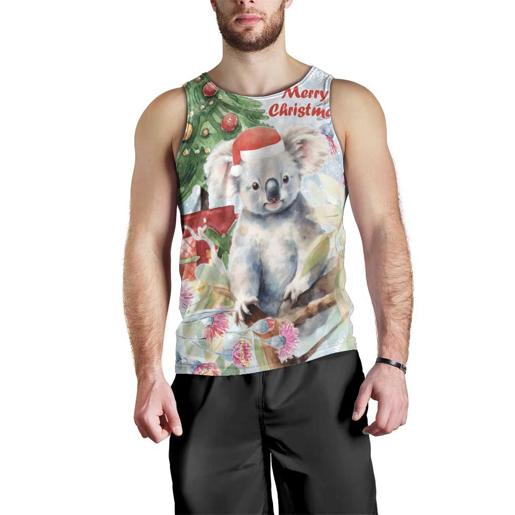 Australia Christmas Men Tank Top Koala Santa With Eucalyptus - Watercolor - Vibe Hoodie Shop