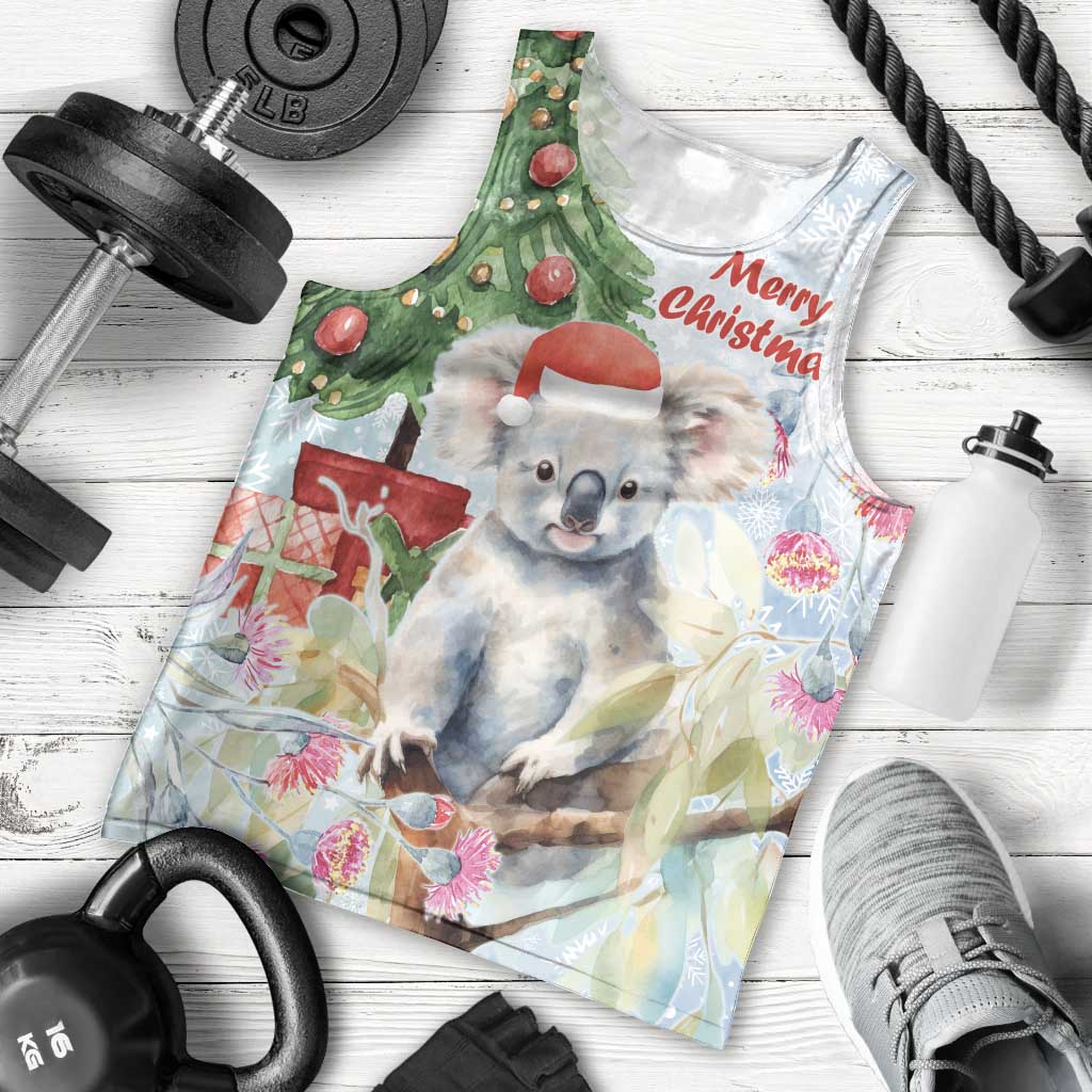 Australia Christmas Men Tank Top Koala Santa With Eucalyptus - Watercolor - Vibe Hoodie Shop