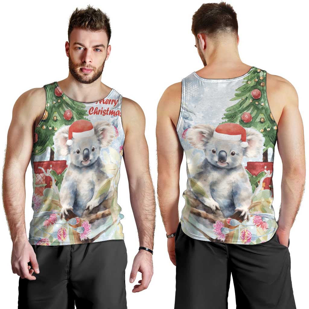 Australia Christmas Men Tank Top Koala Santa With Eucalyptus - Watercolor - Vibe Hoodie Shop