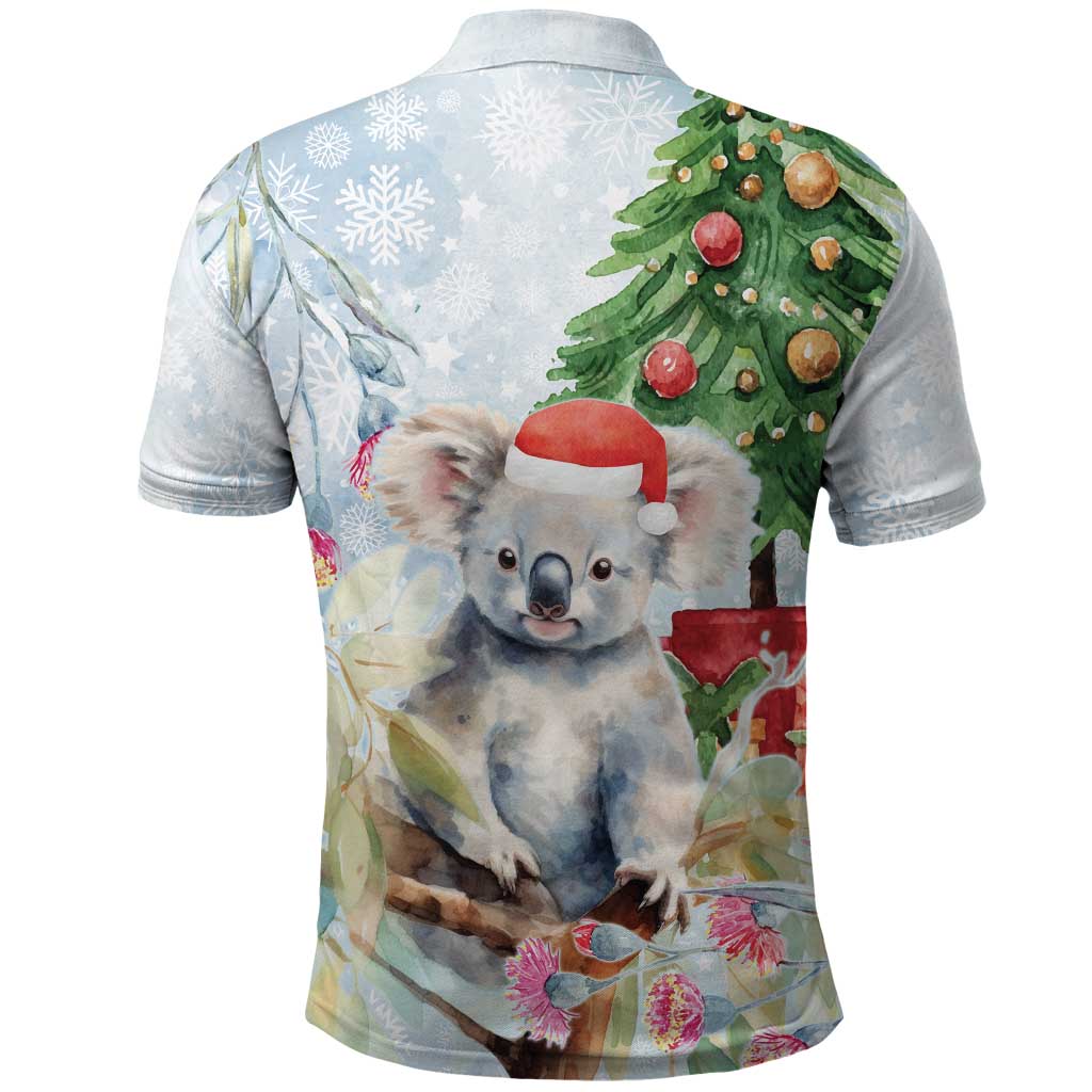 Australia Christmas Polo Shirt Koala Santa With Eucalyptus - Watercolor - Vibe Hoodie Shop