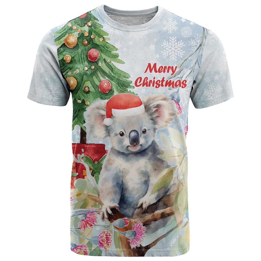 Australia Christmas T Shirt Koala Santa With Eucalyptus - Watercolor - Vibe Hoodie Shop