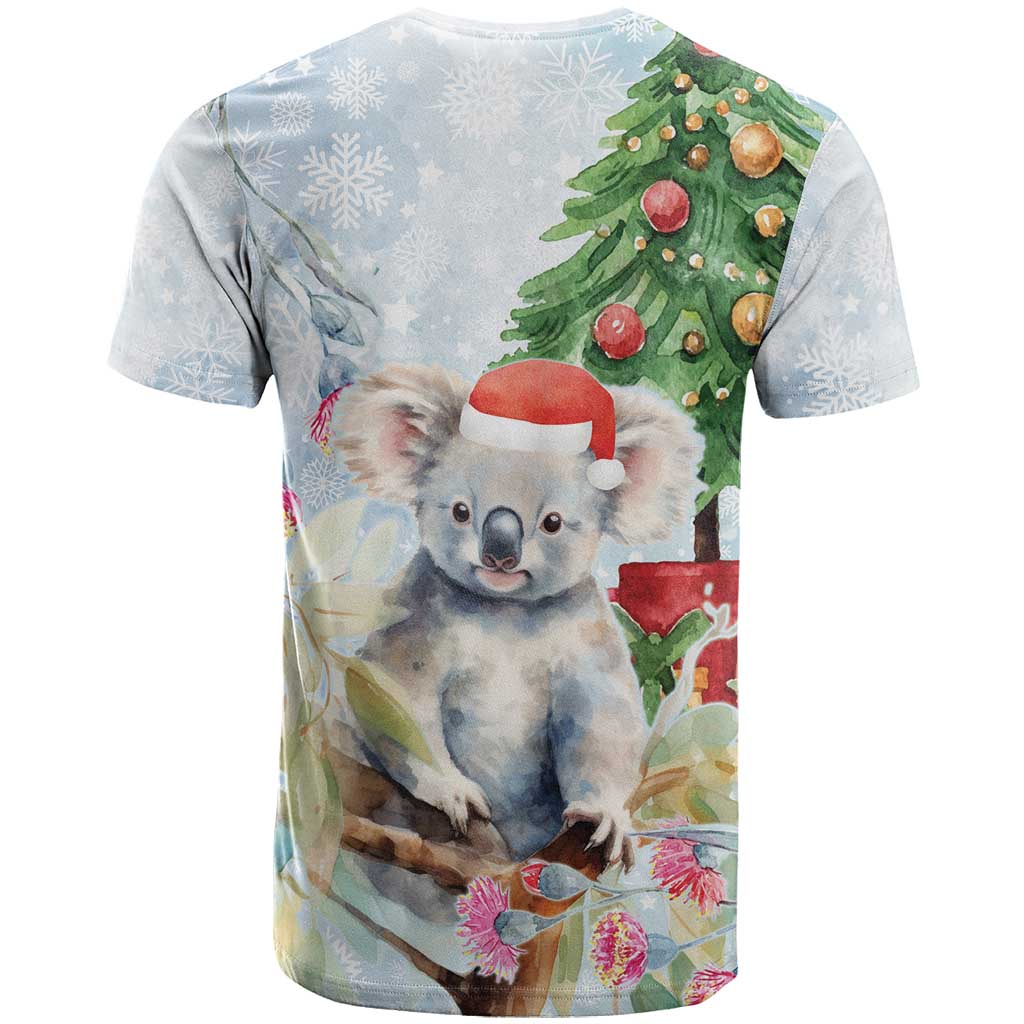 Australia Christmas T Shirt Koala Santa With Eucalyptus - Watercolor - Vibe Hoodie Shop