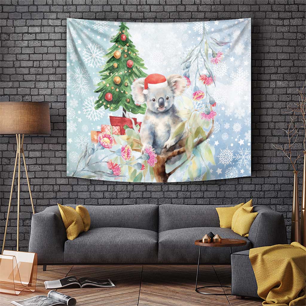 Australia Christmas Tapestry Koala Santa With Eucalyptus - Watercolor - Vibe Hoodie Shop