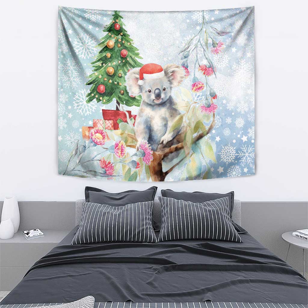 Australia Christmas Tapestry Koala Santa With Eucalyptus - Watercolor - Vibe Hoodie Shop