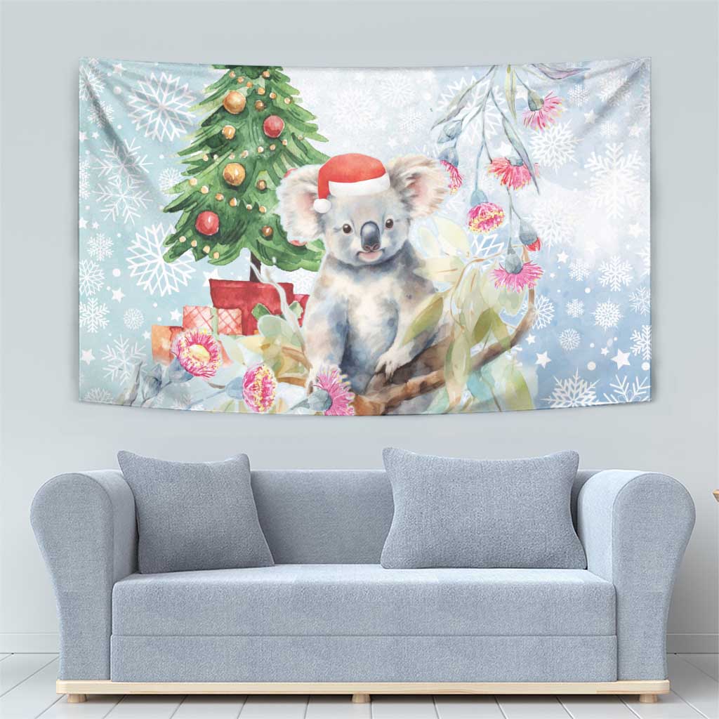 Australia Christmas Tapestry Koala Santa With Eucalyptus - Watercolor - Vibe Hoodie Shop