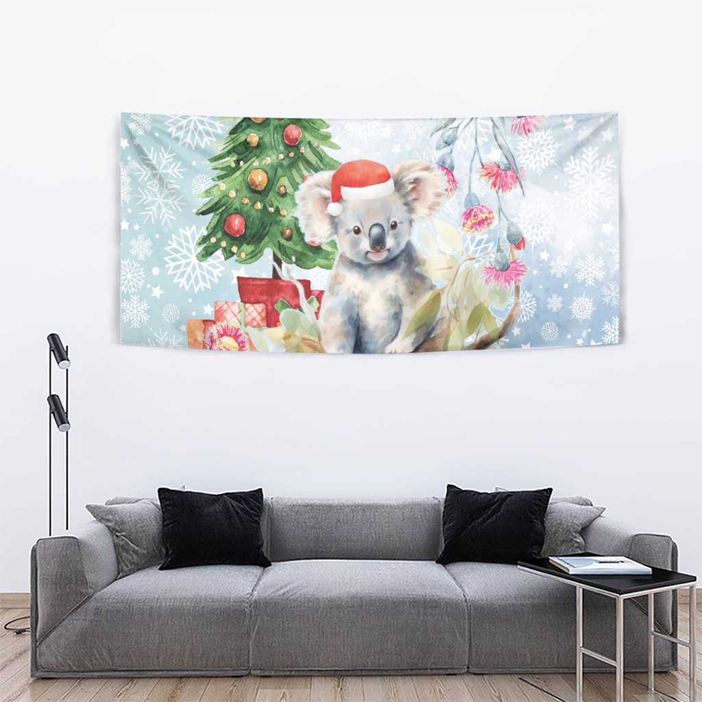 Australia Christmas Tapestry Koala Santa With Eucalyptus - Watercolor - Vibe Hoodie Shop