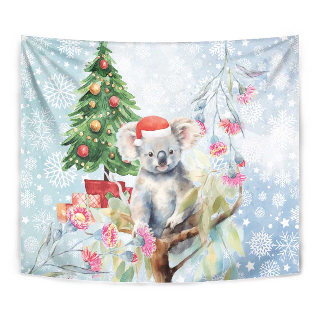 Australia Christmas Tapestry Koala Santa With Eucalyptus - Watercolor - Vibe Hoodie Shop