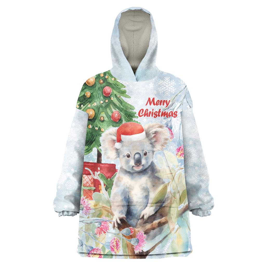 Australia Christmas Wearable Blanket Hoodie Koala Santa With Eucalyptus - Watercolor - Vibe Hoodie Shop