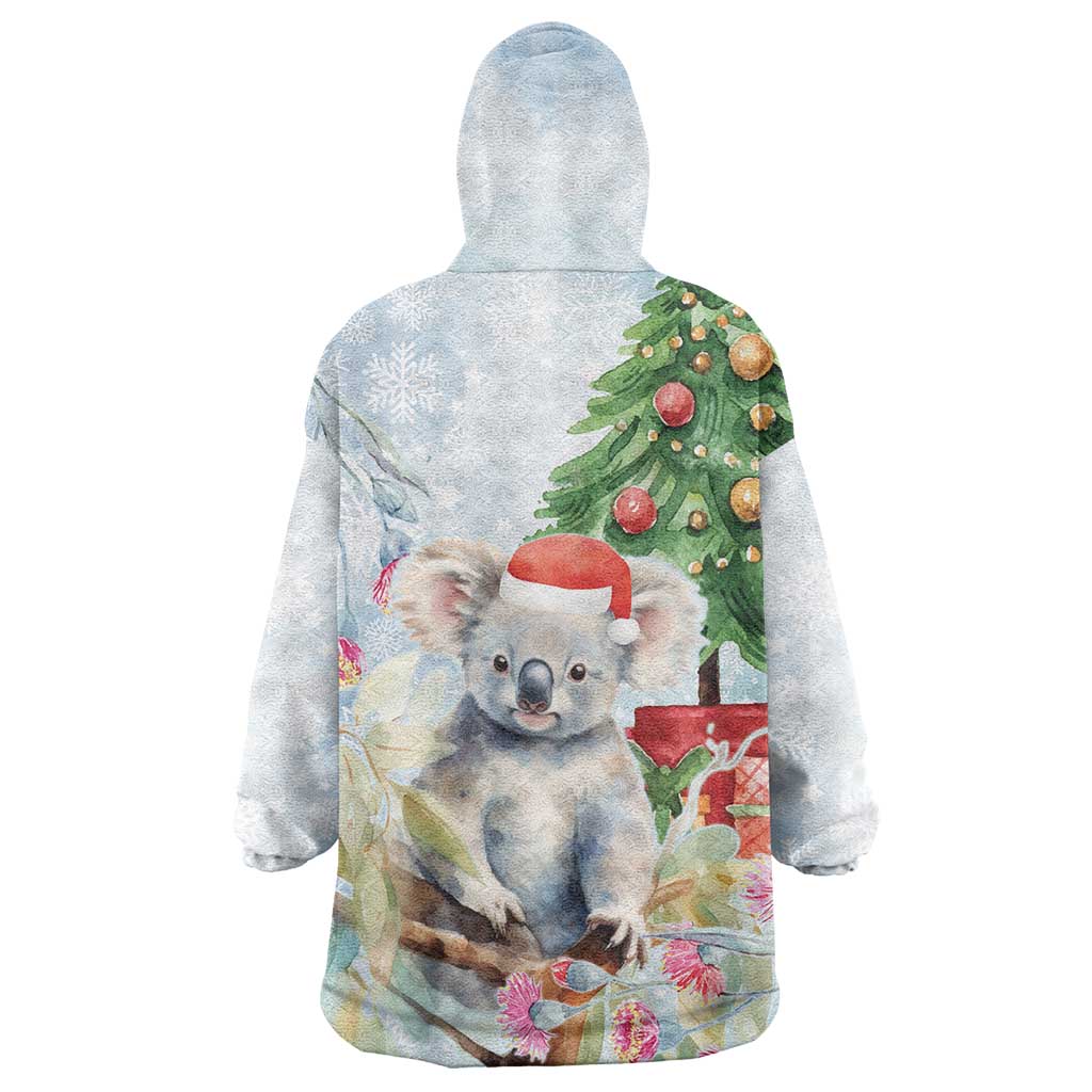 Australia Christmas Wearable Blanket Hoodie Koala Santa With Eucalyptus - Watercolor - Vibe Hoodie Shop