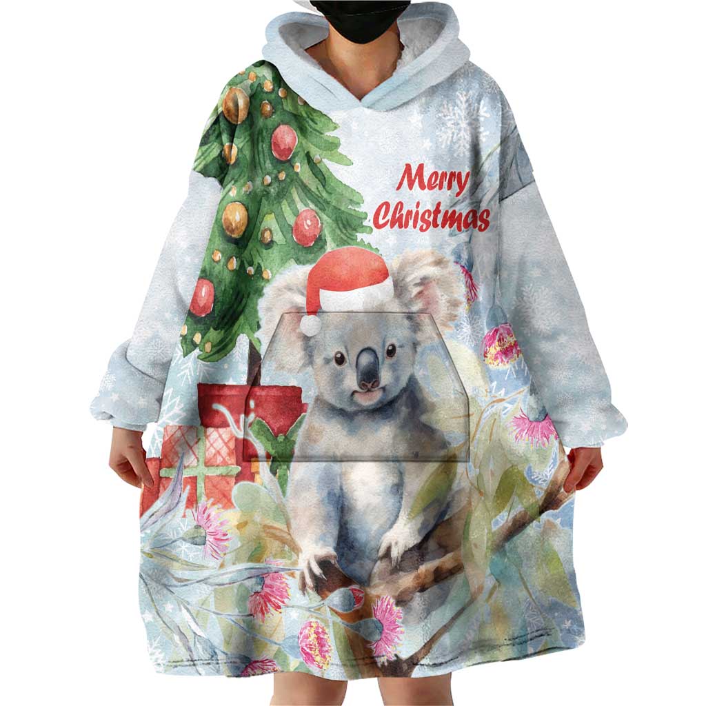 Australia Christmas Wearable Blanket Hoodie Koala Santa With Eucalyptus - Watercolor - Vibe Hoodie Shop