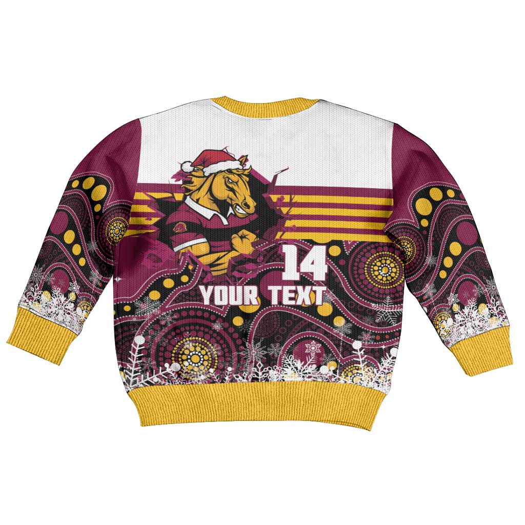 Custom Broncos Rugby Christmas Kid Ugly Christmas Sweater Brisbane Giddy Up Aboriginal Art - Vibe Hoodie