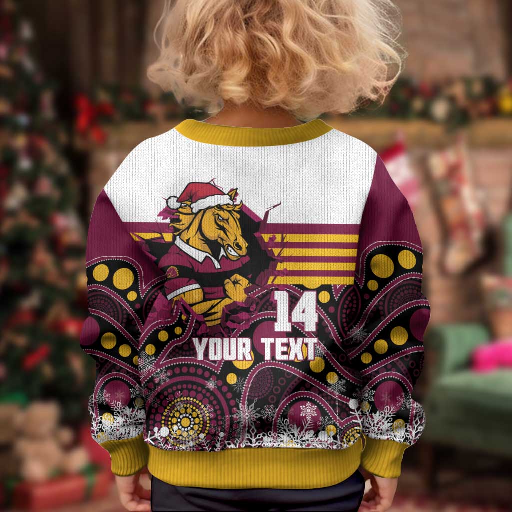 Custom Broncos Rugby Christmas Kid Ugly Christmas Sweater Brisbane Giddy Up Aboriginal Art - Vibe Hoodie