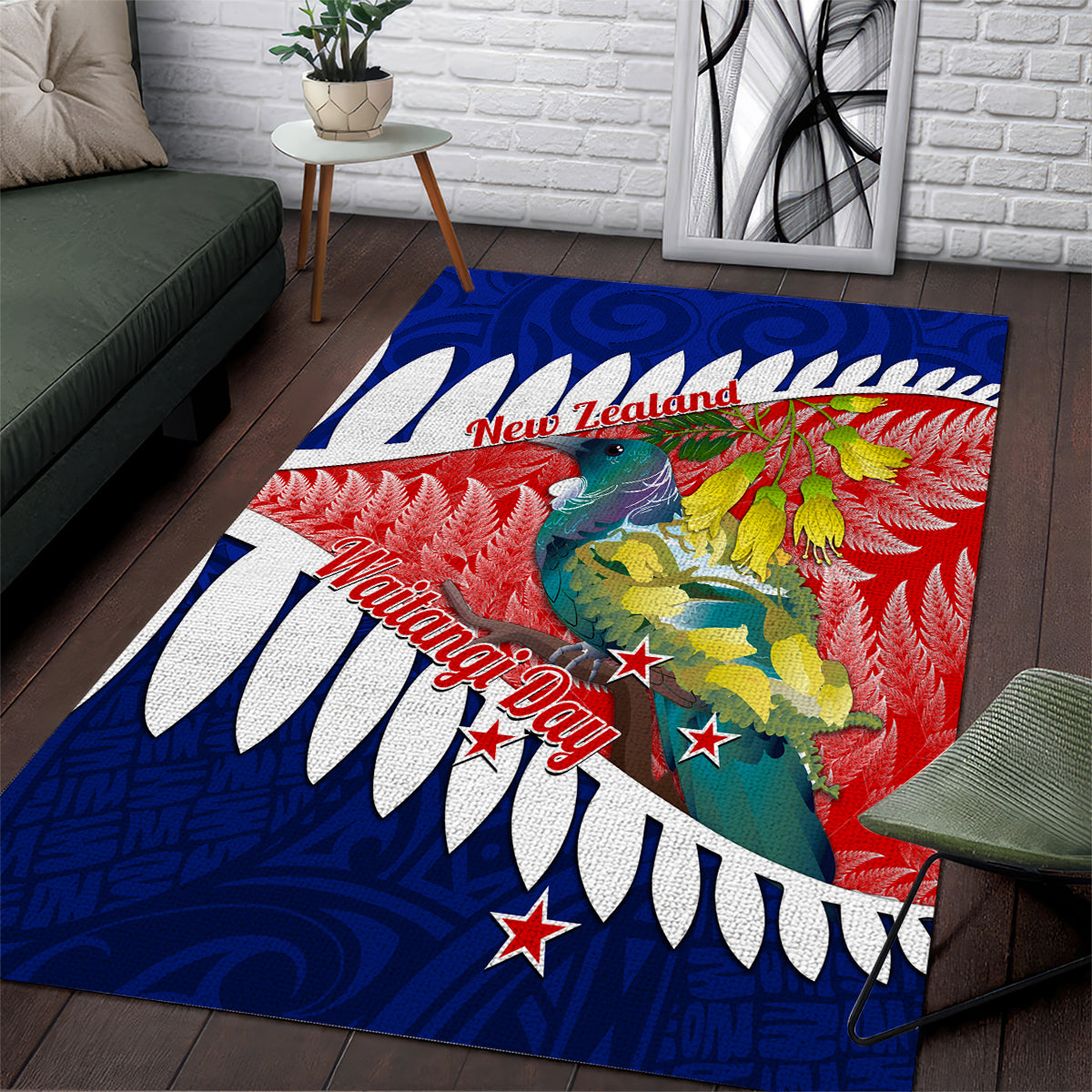 New Zealand Waitangi Day Area Rug NZ Maori Tui Bird With Kowhai Flowers - Vibe Hoodie Shop