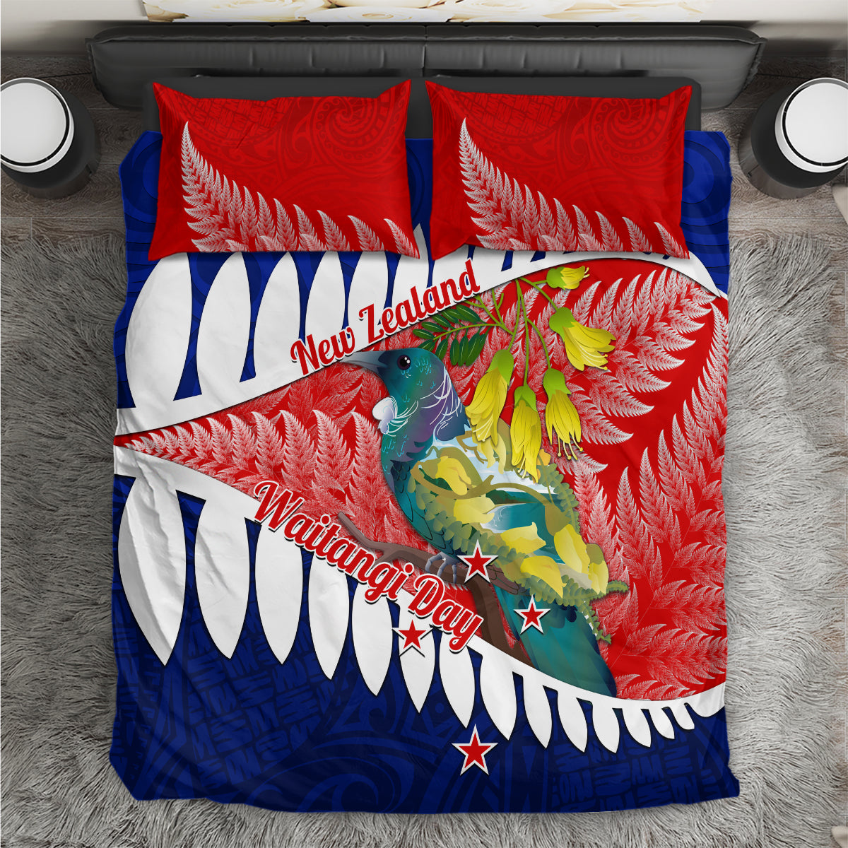 New Zealand Waitangi Day Bedding Set NZ Maori Tui Bird With Kowhai Flowers - Vibe Hoodie Shop