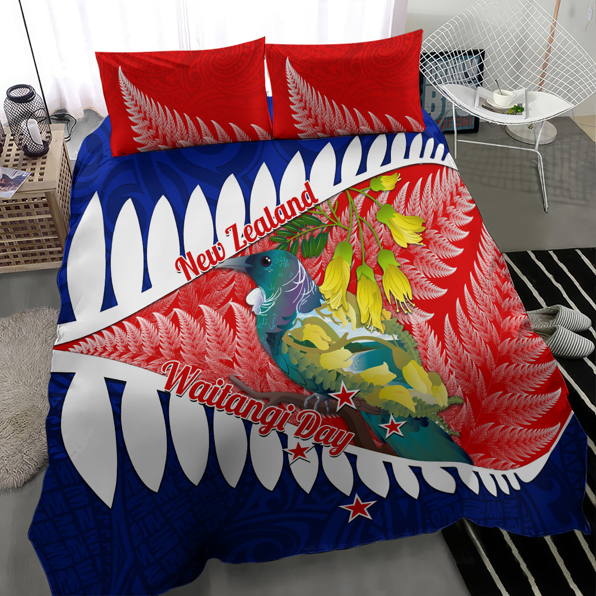 New Zealand Waitangi Day Bedding Set NZ Maori Tui Bird With Kowhai Flowers - Vibe Hoodie Shop