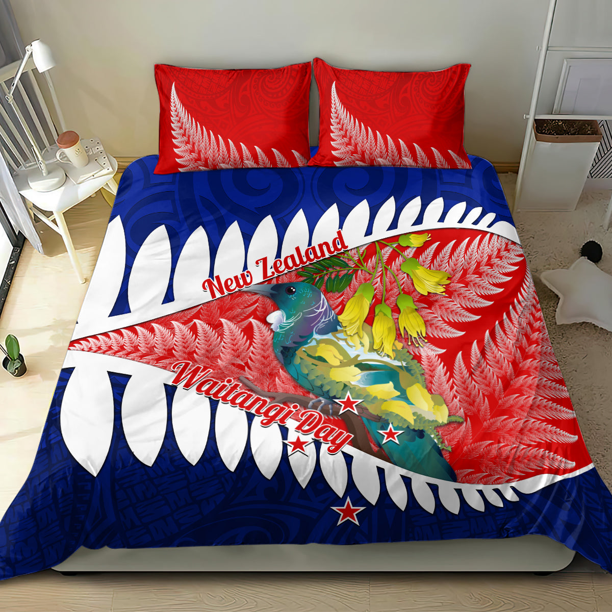 New Zealand Waitangi Day Bedding Set NZ Maori Tui Bird With Kowhai Flowers - Vibe Hoodie Shop