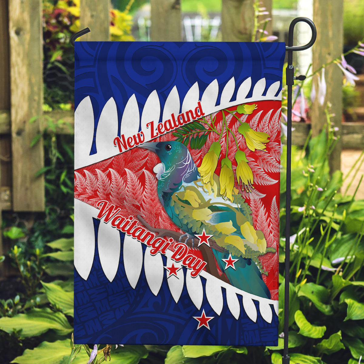 New Zealand Waitangi Day Garden Flag NZ Maori Tui Bird With Kowhai Flowers - Vibe Hoodie Shop