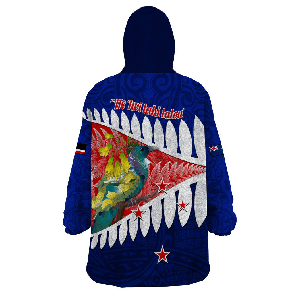 New Zealand Waitangi Day Wearable Blanket Hoodie NZ Maori Tui Bird With Kowhai Flowers - Vibe Hoodie Shop