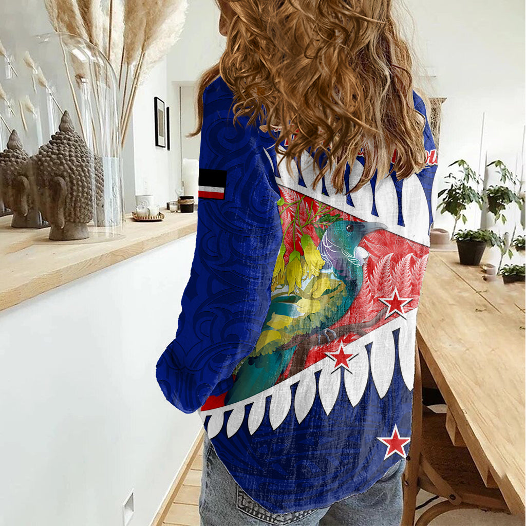 New Zealand Waitangi Day Women Casual Shirt NZ Maori Tui Bird With Kowhai Flowers - Vibe Hoodie Shop