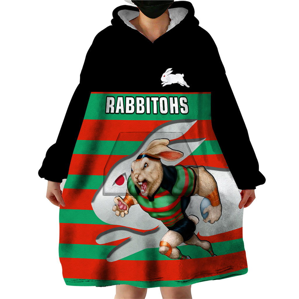 (Custom Text And Number) Rabbitohs Rugby 2023 Wearable Blanket Hoodie Glory Glory Souths Unique - Vibe Hoodie Shop