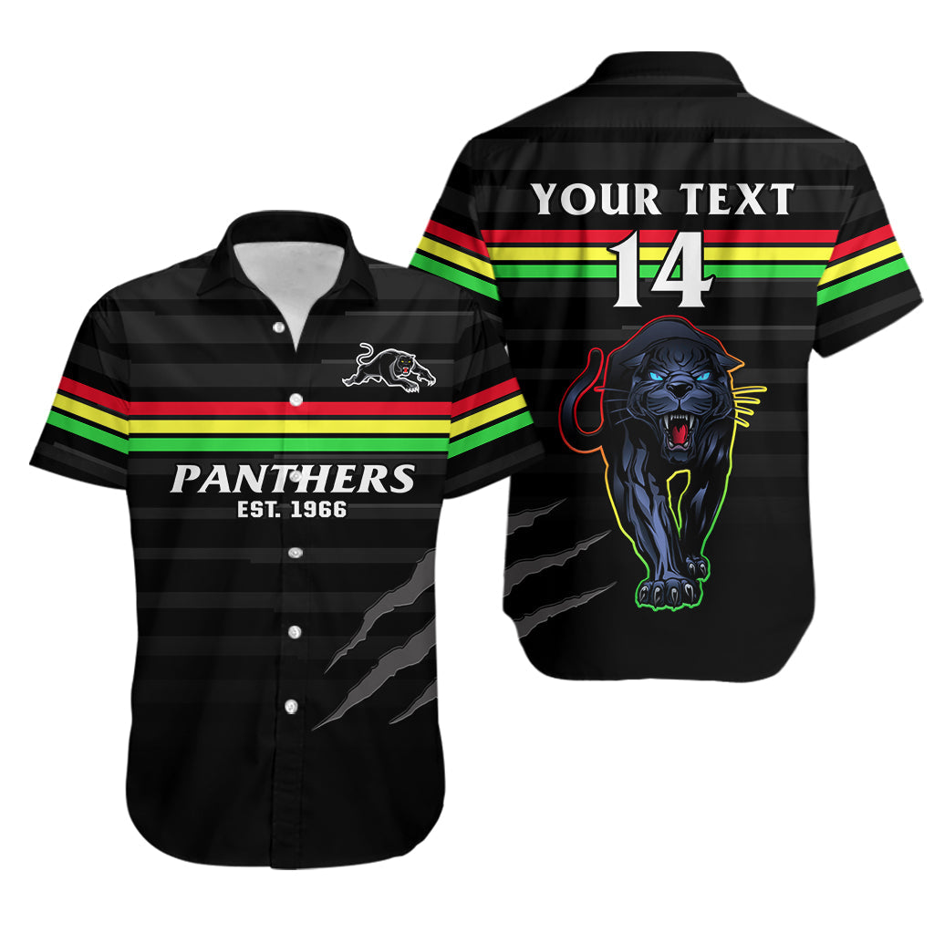 (Custom Text And Number) Penrith Panthers Rugby 2023 Hawaiian Shirt The Riff Est 1966 Black Sporty - Vibe Hoodie Shop