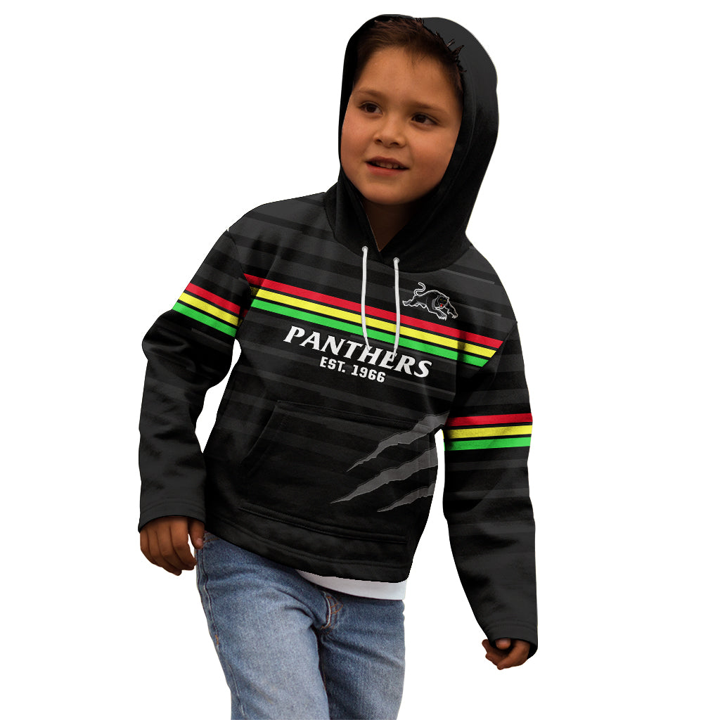 (Custom Text And Number) Penrith Panthers Rugby 2023 Kid Hoodie The Riff Est 1966 Black Sporty - Vibe Hoodie Shop