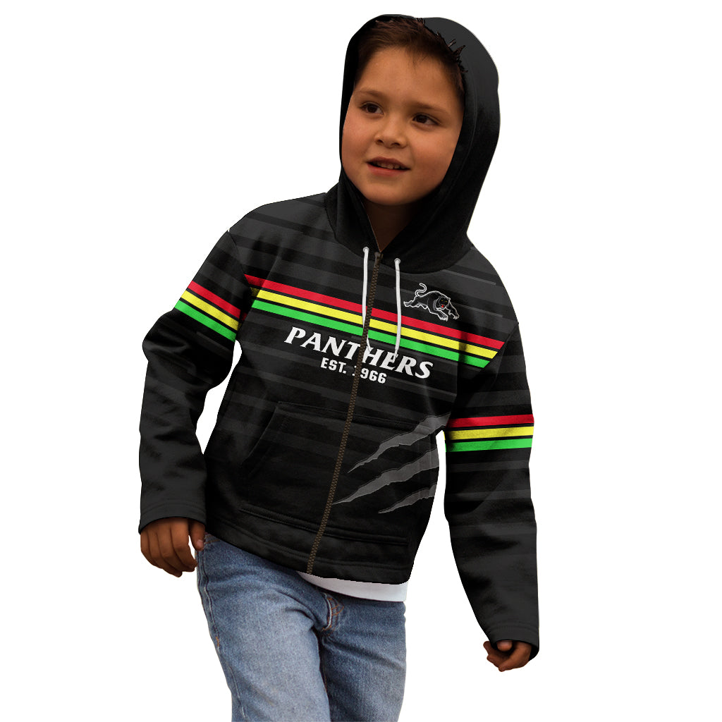(Custom Text And Number) Penrith Panthers Rugby 2023 Kid Hoodie The Riff Est 1966 Black Sporty - Vibe Hoodie Shop