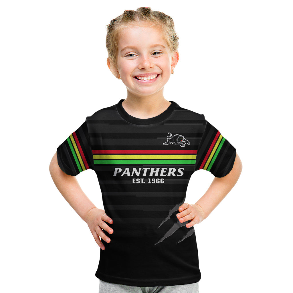 (Custom Text And Number) Penrith Panthers Rugby 2023 Kid T Shirt The Riff Est 1966 Black Sporty - Vibe Hoodie Shop