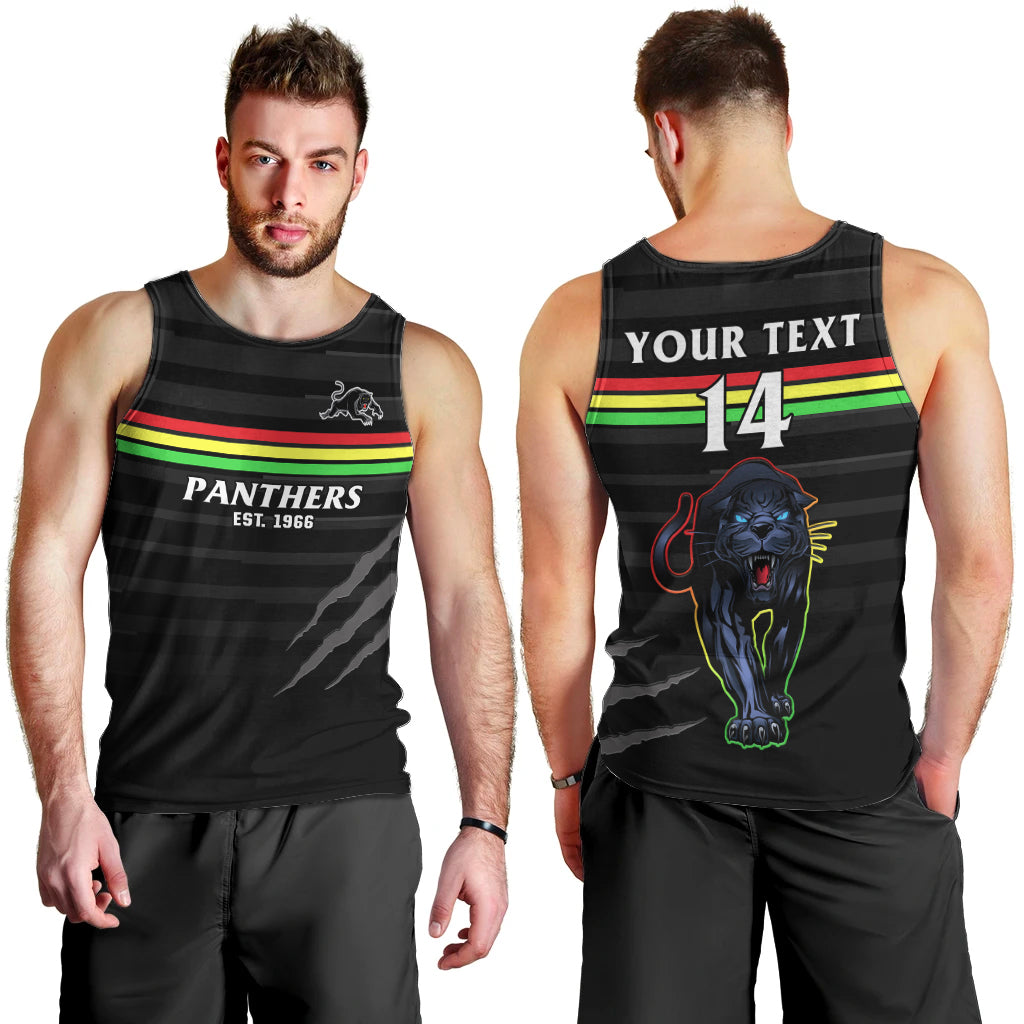 (Custom Text And Number) Penrith Panthers Rugby 2023 Men Tank Top The Riff Est 1966 Black Sporty - Vibe Hoodie Shop