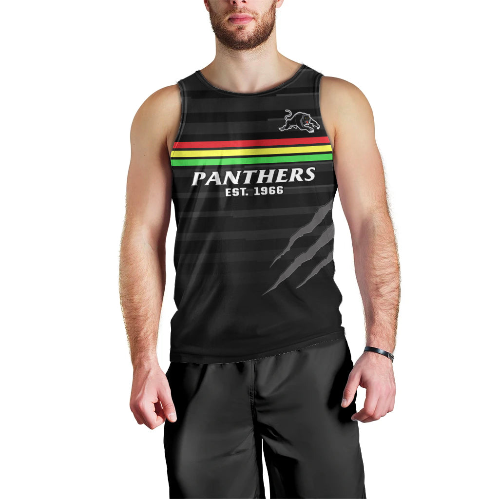 (Custom Text And Number) Penrith Panthers Rugby 2023 Men Tank Top The Riff Est 1966 Black Sporty - Vibe Hoodie Shop