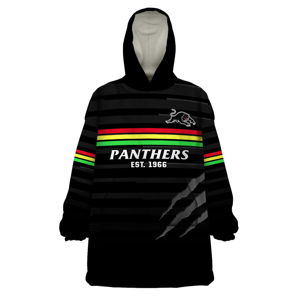 (Custom Text And Number) Penrith Panthers Rugby 2023 Wearable Blanket Hoodie The Riff Est 1966 Black Sporty - Vibe Hoodie Shop